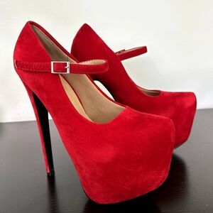 Delicacy Red Velvet High Heels Sexy Evening Platform Mary Jane Pumps size 8